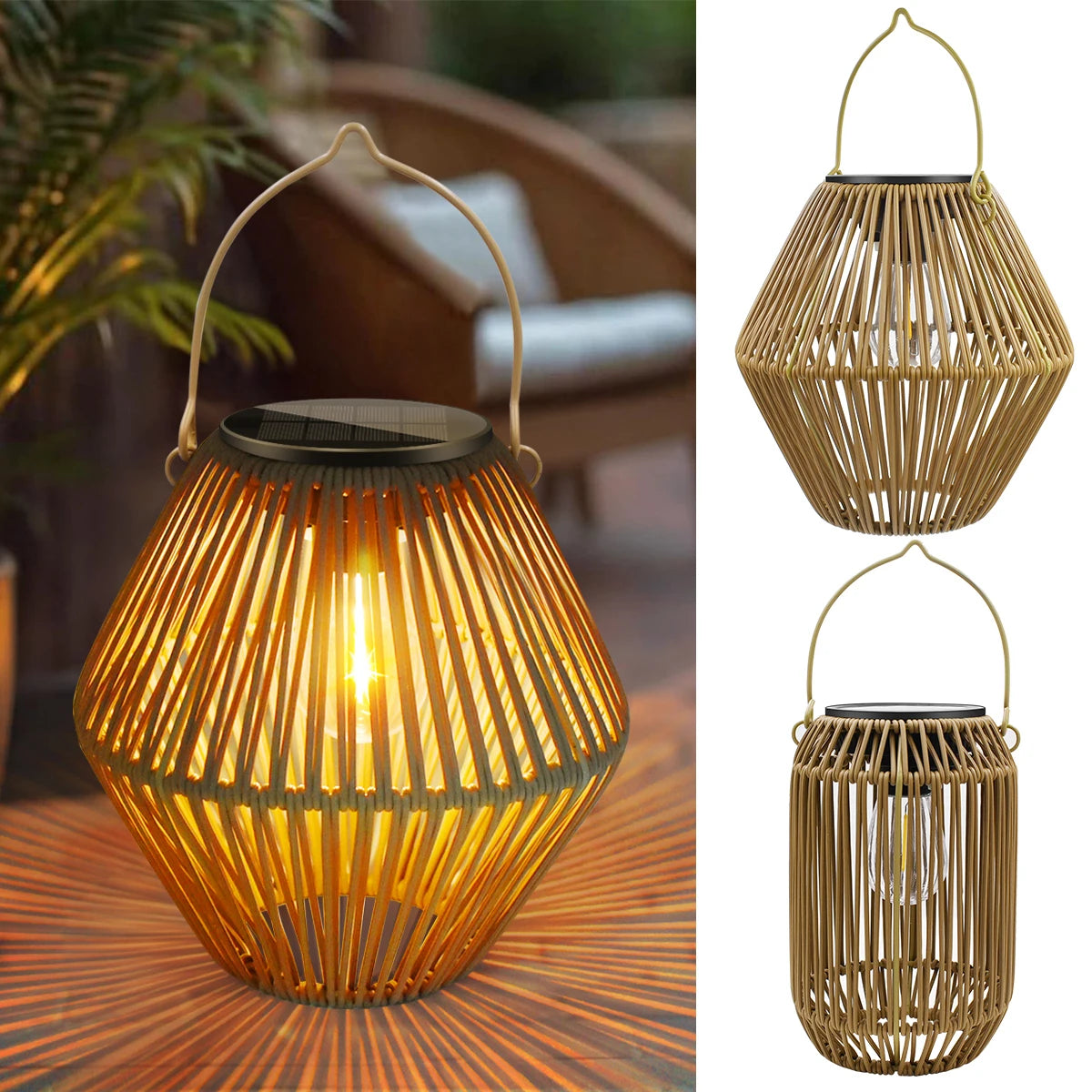 Outdoor Solar Rattan Lanterns Waterproof Hanging - view 1
