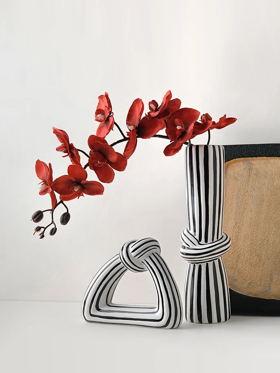 Ceramic Vase Black White Striped Knot - view 4