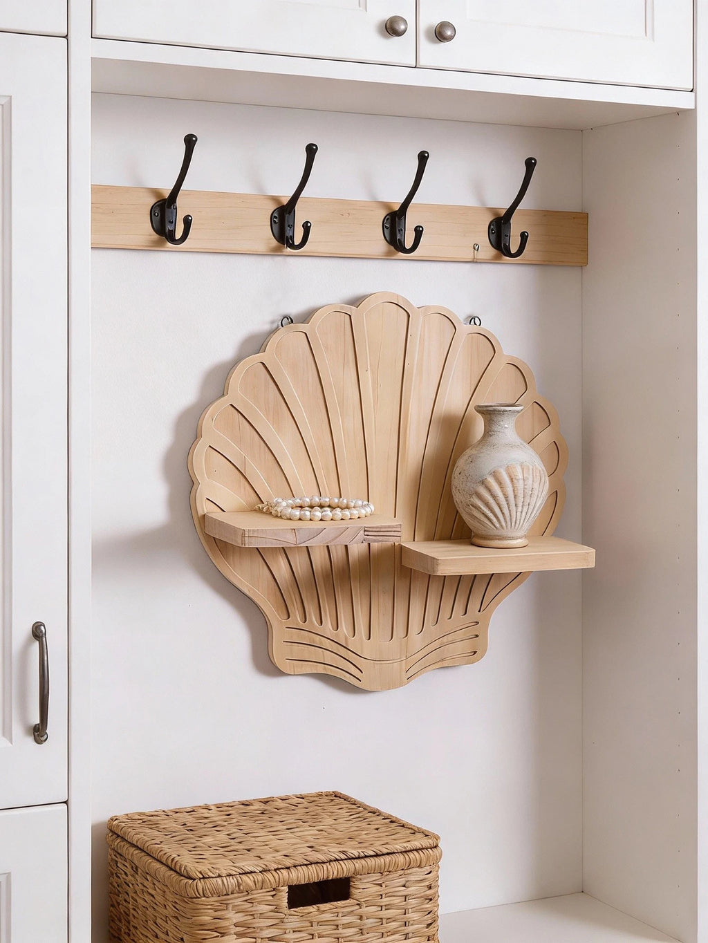 Seashell Shaped Wooden Wall Shelf Mounted - view 4