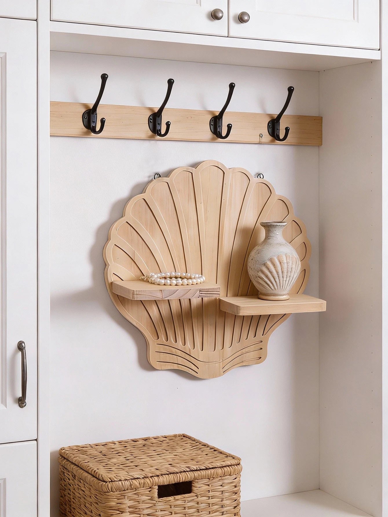 Seashell Shaped Wooden Wall Shelf Mounted - view 4