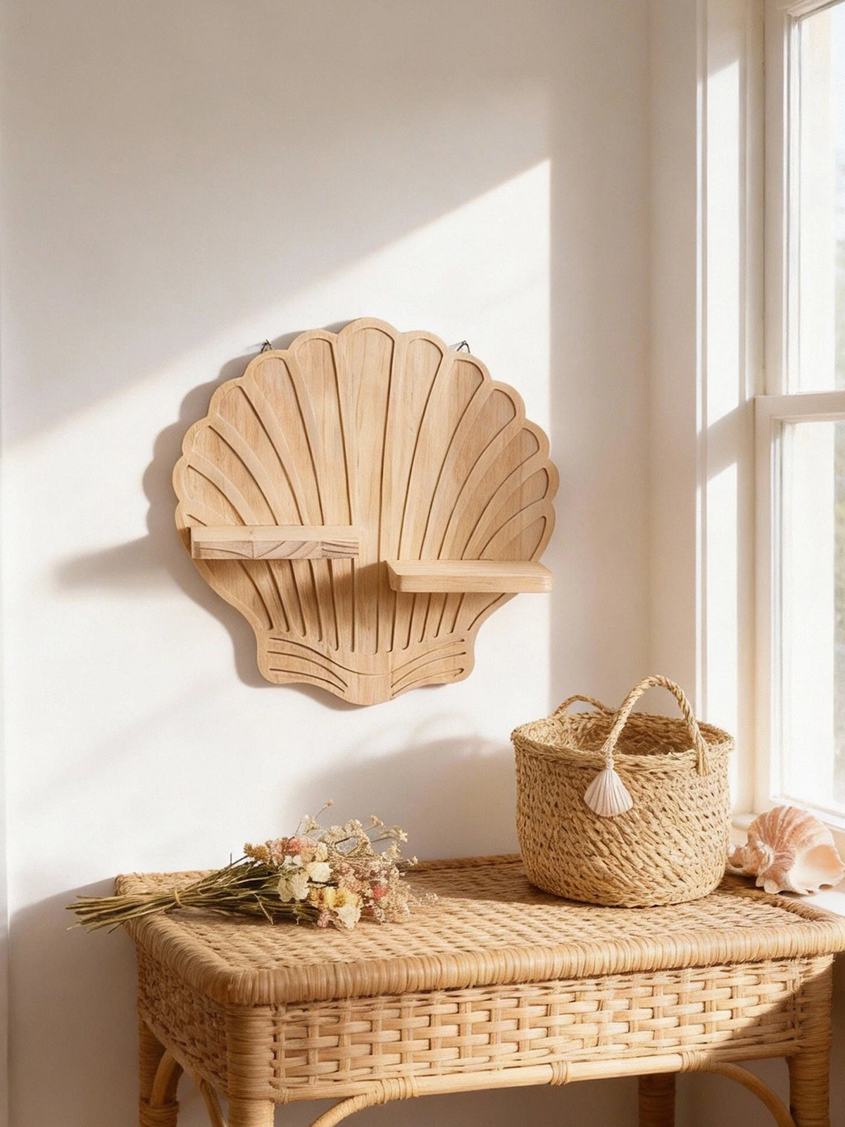 Seashell Shaped Wooden Wall Shelf Mounted - view 3