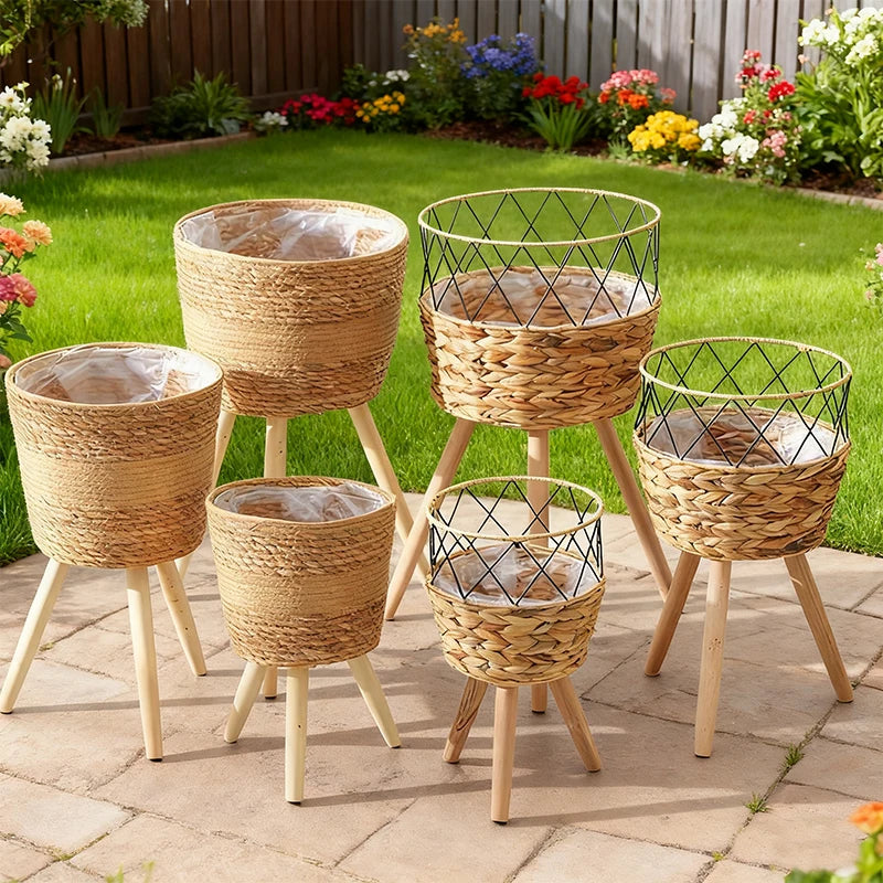 Living Floor-Standing Tall Plant Stand Rattan-Woven - view 1