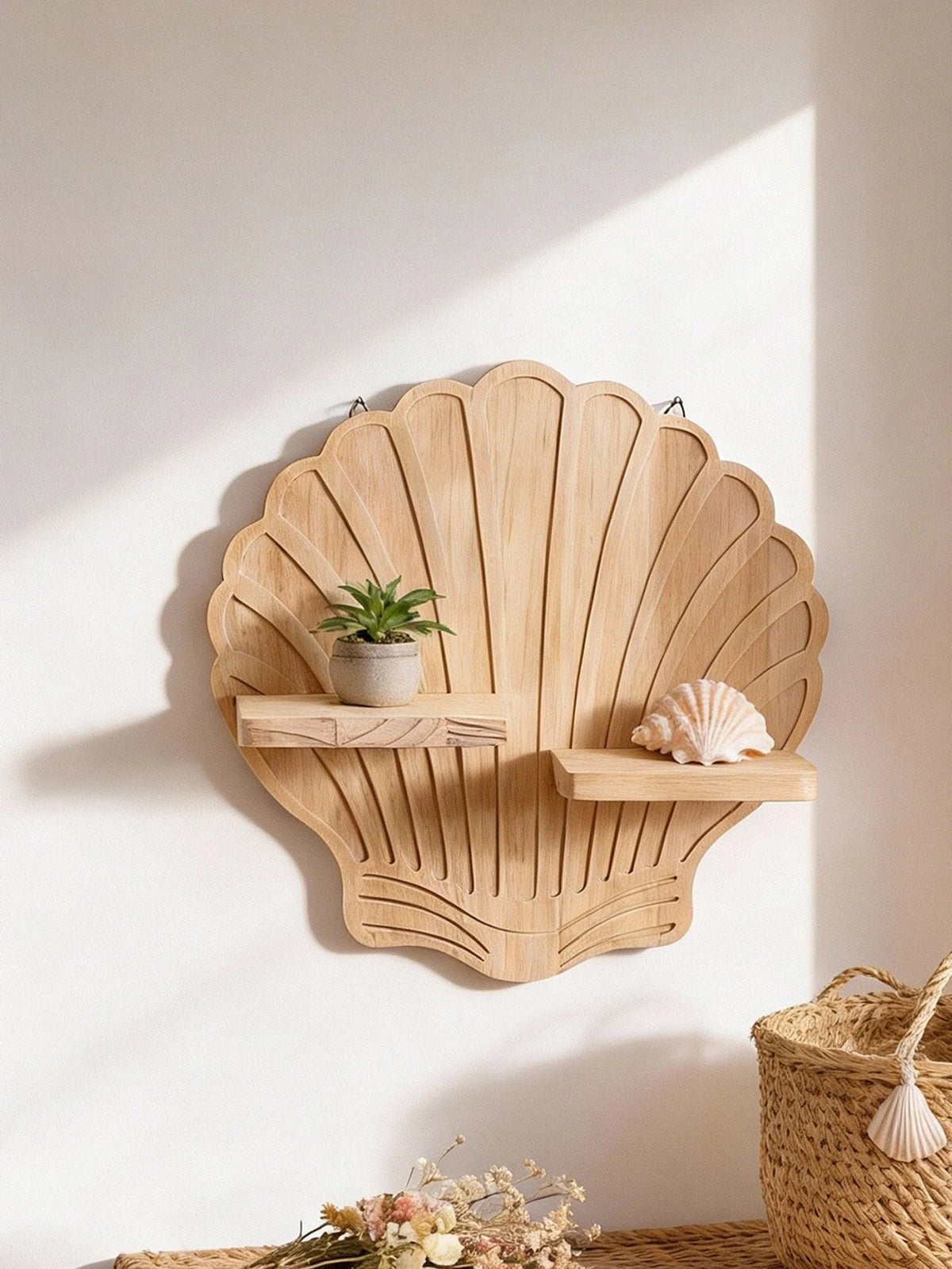 Seashell Shaped Wooden Wall Shelf Mounted - view 2