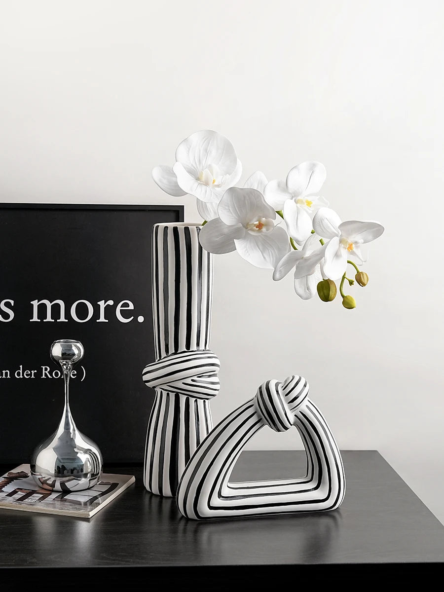 Ceramic Vase Black White Striped Knot - view 5