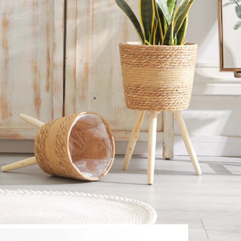Living Floor-Standing Tall Plant Stand Rattan-Woven - view 4