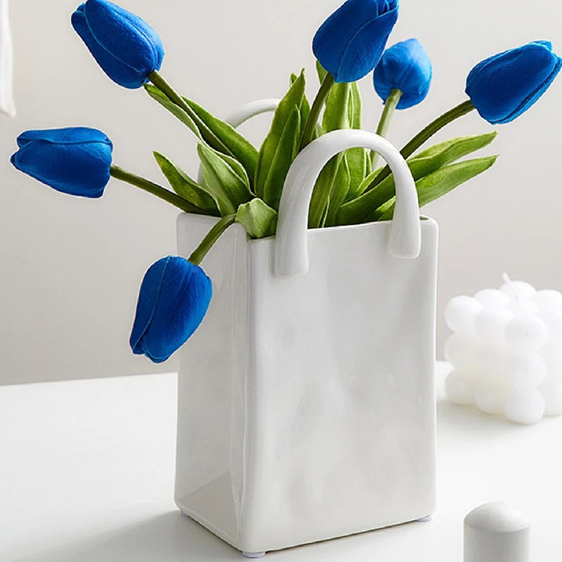 Handbag Shape Vase Modern Decorative White - view 3
