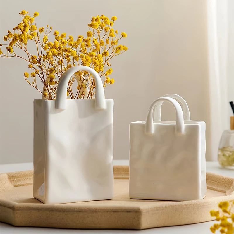 Handbag Shape Vase Modern Decorative White - view 1