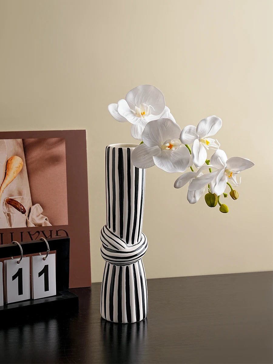 Ceramic Vase Black White Striped Knot - view 2
