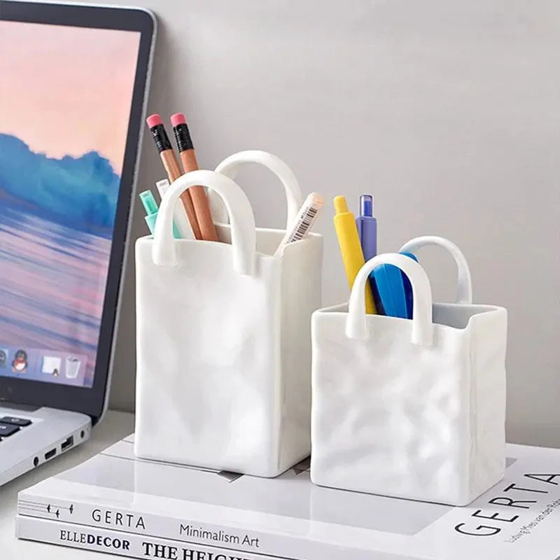 Handbag Shape Vase Modern Decorative White - view 2