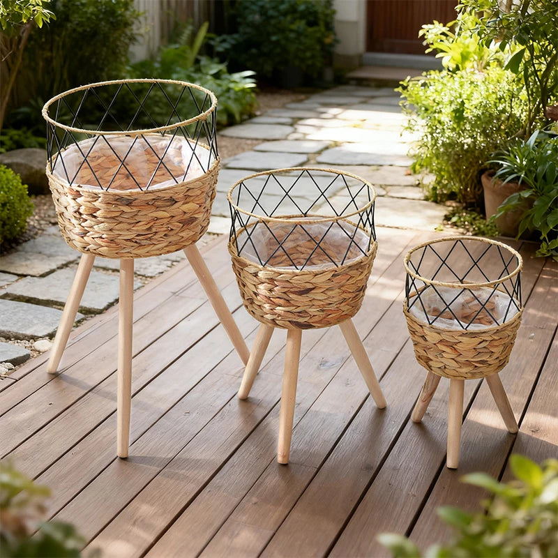 Living Floor-Standing Tall Plant Stand Rattan-Woven - view 6