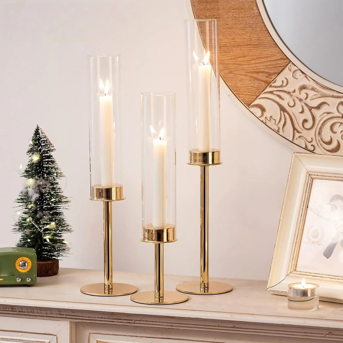 3-Pack Gold Silver Hurricane Candle Holders - view 1