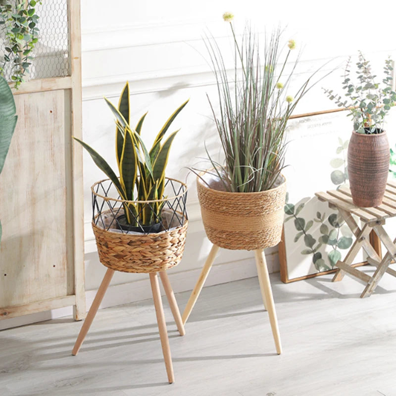 Living Floor-Standing Tall Plant Stand Rattan-Woven - view 3