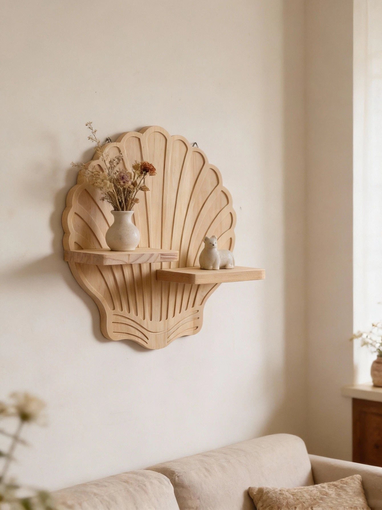 Seashell Shaped Wooden Wall Shelf Mounted - view 5